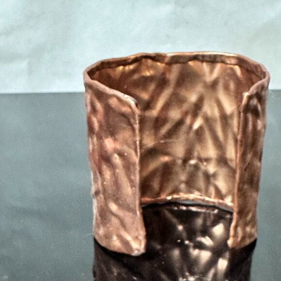 Solid Copper Cuff Bracelet Brutalist Modernist Handmade Statement Rustic Crinkle - Picture 10 of 13